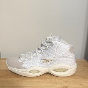 Reebok Question Mid Quilted White and Gold Athletic Shoes